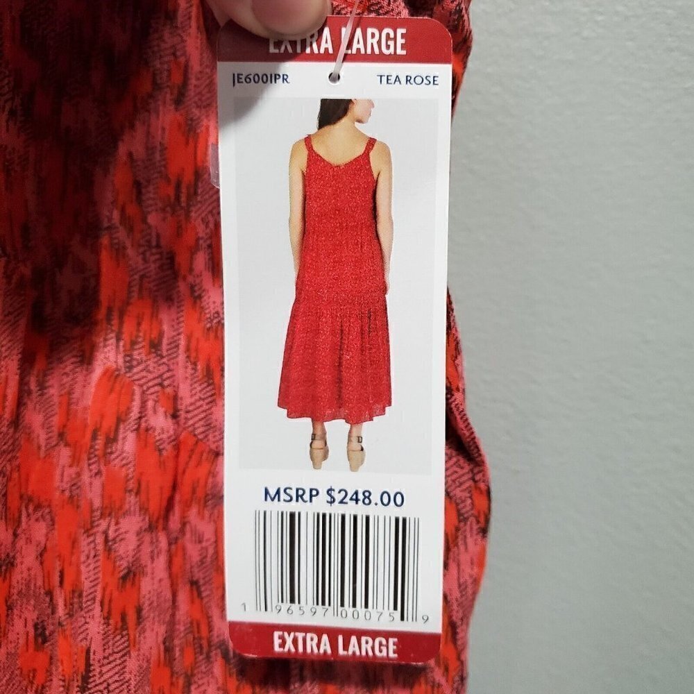 NWT Joie Women's Maxi Dress XL Red Animal Print Orange Pink Midi Tea Ros… - Picture 8 of 15